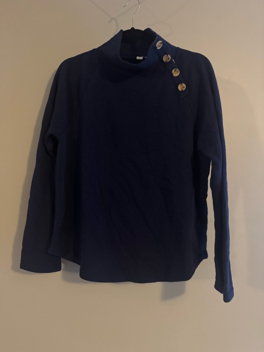 J Crew Navy Button-Accent Pullover Sweater